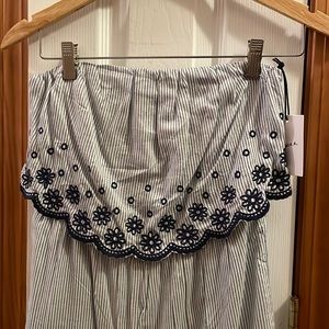 Blue pinstripe halter jumpsuit